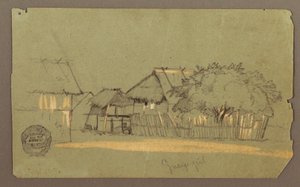 Piirros, katu ja taloja, Guayaquil, Ecuador, toukokuu 1857. tekijältä Frederic Edwin Church