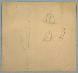 Piirustus, Maisema- ja laivatutkimuksia, 1850-51 tekijältä Frederic Edwin Church