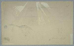 Piirros, auringonsäteet paistaa ylhäältä, Jamaika, heinäkuu 1865. tekijältä Frederic Edwin Church