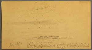 Piirros, Auringonlasku kukkuloiden yllä, 9. heinäkuuta 1866. tekijältä Frederic Edwin Church