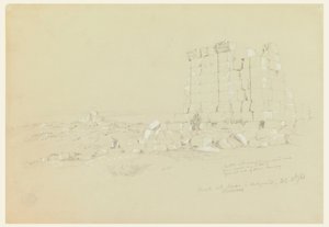 Piirros, temppeli ja Semua [nykyinen as-Samu] kaukana, 17. helmikuuta 1868. tekijältä Frederic Edwin Church