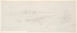 Piirros, Temppelit aamulla, Baalbek, 12. toukokuuta 1868. tekijältä Frederic Edwin Church