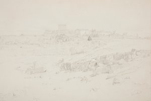 Piirros, Temppelit aamulla, Baalbek, 12. toukokuuta 1868. tekijältä Frederic Edwin Church