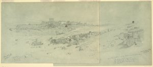 Piirros, Temppelit aamulla, Baalbek, 12. toukokuuta 1868. tekijältä Frederic Edwin Church
