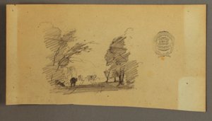 Piirros, Kolme lehmää metsätiellä, n. 1845. tekijältä Frederic Edwin Church