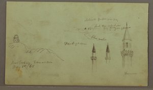 Piirros, Kukkulan hauta, kolme minareettia, 1. toukokuuta 1868. tekijältä Frederic Edwin Church