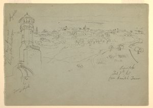 Piirros, Lyddan torni ja Ramleh nähtynä Ramlehin tornista, Palestiina [Ramleh, Israel], 7. ja 10. helmikuuta 1868. tekijältä Frederic Edwin Church