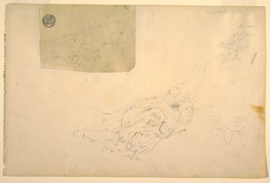 Piirros, Kaksi kättä vapisee, puun juuret, syyskuu 1844. tekijältä Frederic Edwin Church