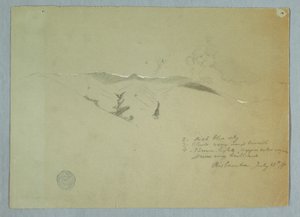 Piirros, Laaksot ja lumipeitteiset harjanteet, Riobamba, Ecuador, 13. heinäkuuta 1857. tekijältä Frederic Edwin Church