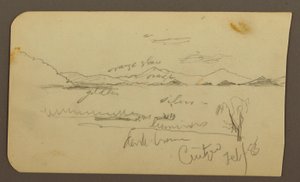 Piirros, Näkymä järven rannan tuntumassa, Cuitzeo; Kääntöpuoli: näkymä järven rannan tuntumassa, Cuitzeo, helmikuu 1885. tekijältä Frederic Edwin Church