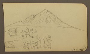 Piirros, Näkymä järven rannan tuntumassa, Cuitzeo; Kääntöpuoli: näkymä järven rannan tuntumassa, Cuitzeo, helmikuu 1885. tekijältä Frederic Edwin Church