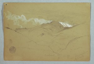 Piirros, Näkymä Chimborazo-vuoren itäpuolelta, Ecuador, 3. kesäkuuta 1857. tekijältä Frederic Edwin Church