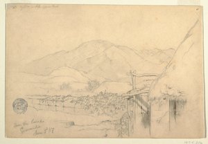 Piirros, Näkymä Guarandan majatalosta, Ecuador, 3. kesäkuuta 1857. tekijältä Frederic Edwin Church