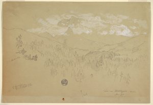 Piirros, Näkymä lähellä Berchtesgadenia, Baijeri, kesäkuu 1868. tekijältä Frederic Edwin Church