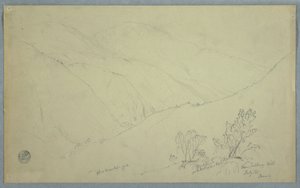Piirros, Näkymä Blue Mountain Peakille, nähtynä Salloway Hillin läheltä, Jamaika, heinäkuu 1865. tekijältä Frederic Edwin Church