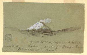 Piirros, Näkymä Cotapaxille Hacienda San Antoniolta, Ecuador, 30. elokuuta 1853. tekijältä Frederic Edwin Church