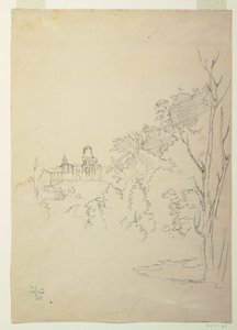 Piirros, Näkymä Olanaan, taiteilijan kotiin, Hudson, New York, n. 1872. tekijältä Frederic Edwin Church