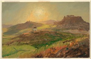 Piirros, Näkymä Akropolille, Ateena, huhtikuu 1869. tekijältä Frederic Edwin Church