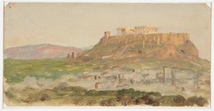 Piirros, Näkymä Akropolille etelästä, Ateena, huhtikuu 1869. tekijältä Frederic Edwin Church
