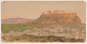 Piirros, Näkymä Akropolille etelästä, Ateena, huhtikuu 1869. tekijältä Frederic Edwin Church