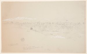Piirros, Kuseiyehin kylä, kaukana Libanon-vuori, toukokuu 1868. tekijältä Frederic Edwin Church