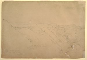 Piirros, tulivuori Puresé ja Rio de Vinagre, Purese, Kolumbia, elokuu 1853. tekijältä Frederic Edwin Church