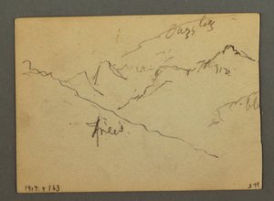 Piirros, Vesiputous Veneyn ja Sionin välissä, Rhone-laakso, Sveitsi, elokuu 1868. tekijältä Frederic Edwin Church