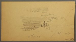 Piirros, metsäinen kukkulan laakso, mäkinen laakso, aurinko, tammikuu 1866. tekijältä Frederic Edwin Church