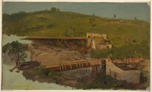 Kukkula maasillalla ja raunioituneilla myllyillä, lähellä Catskilliä, New Yorkissa tekijältä Frederic Edwin Church