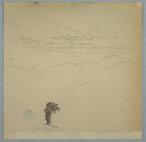Vuoristoinen maisema, jossa laskeva aurinko ja puu, Jamaika tekijältä Frederic Edwin Church