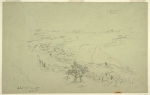 Siloam ja Jerusalem, muurien kaakkoiskulma Öljymäeltä nähtynä [Jerusalem ja Silwan, Itä-Jerusalem, Israel] tekijältä Frederic Edwin Church