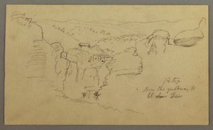 Luonnos. Näkymä Khirbet en Wasaraan "Petra / tieltä / El Deiriin" tekijältä Frederic Edwin Church