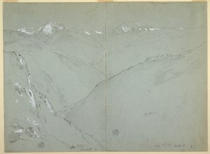 Laaksomaisema lumihuippuisilla huipuilla, Bernin Alpit, Sveitsi, osa 1 tekijältä Frederic Edwin Church