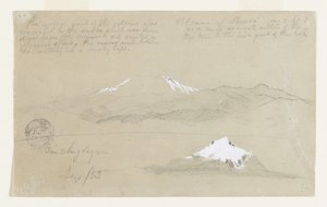 Näkymät Puresé-tulivuorelle, Kolumbia ja Sincholagua-vuorelle, Ecuadorissa. tekijältä Frederic Edwin Church