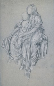 Study for The Daphnephoria, n. 1876 (mustavalkoinen liitu sinisellä paperilla) tekijältä Frederic Leighton