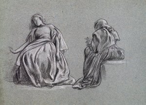 Tessa kotona (George Eliots Romolalle), 1863 (mustavalkoinen liitu paperille) tekijältä Frederic Leighton