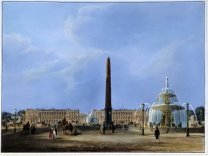 Näkymä Luxorin obeliskille ja suihkulähteille, Place de la Concorde - Martensin "Pariisissa 1832". Ed. Weith ja Hauser.