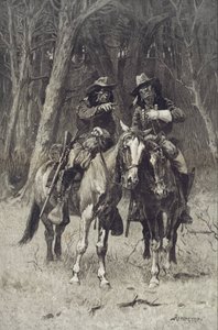 Cheyenne-partiolaiset partioimassa pohjoiskanadalaisen Big Timberin alueella, Oklahoma. tekijältä Frederic Remington