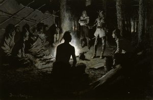 Ranskalaisen tutkimusmatkailijan neuvosto intiaanien kanssa tekijältä Frederic Remington