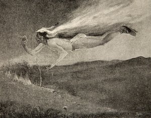 Häikäisevät kuin Ishkoodah, komeetta, Kuin tähti, jolla on tulikuoret, Henry Wadsworth Longfellowin (1807-82) Hiawathan laulusta, pub. George G. Harrap und Company Ltd., 1911 tekijältä Frederic Remington