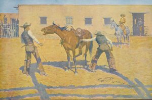 Hänen ensimmäinen oppituntinsa, Colliers Weeklystä, pub.1903 tekijältä Frederic Remington