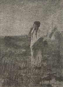 Kuten aave, joka kulkee auringonnousun aikaan, Hän näki neiton kävelemässä Henry Wadsworth Longfellowin (1807-82) pubista The Song of Hiawatha. George G. Harrap und Company Ltd., 1911 tekijältä Frederic Remington