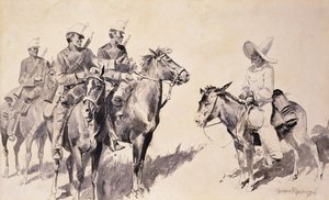 Meksikon santarmit kysymässä tietä, 1890 tekijältä Frederic Remington