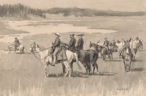Head-Watersissä - Burgess etsimässä Fordia, n. 1893. tekijältä Frederic Remington