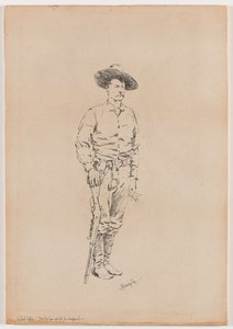 Luonnos Texas Rangerista "Kuinka laki Päästiin Chaparraliin" tekijältä Frederic Remington