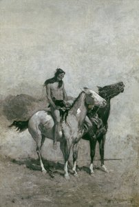 Tulisyöjä heitti uhrinsa poninsa yli, n. 1900 tekijältä Frederic Remington