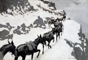 The Mule Pack (malmijuna menossa hopeakaivoksiin, Colorado) 1901 tekijältä Frederic Remington