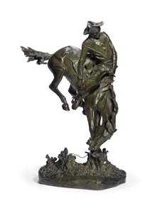 The Outlaw (pronssi ruskeanvihreällä patinalla) tekijältä Frederic Remington