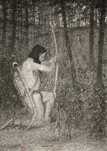 Sitten yhden polven kapinassa Hiawatha tähtäsi nuolen Henry Wadsworth Longfellowin (1807-82) pubista The Song of Hiawatha. George G. Harrap und Company Ltd., 1911 tekijältä Frederic Remington