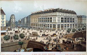 La Belle Jardiieren ulkonäkymä, rue du pont neuf Pariisissa 1800-luvulla. Kaiverrus Frederic Sorrieu (1807 -?)